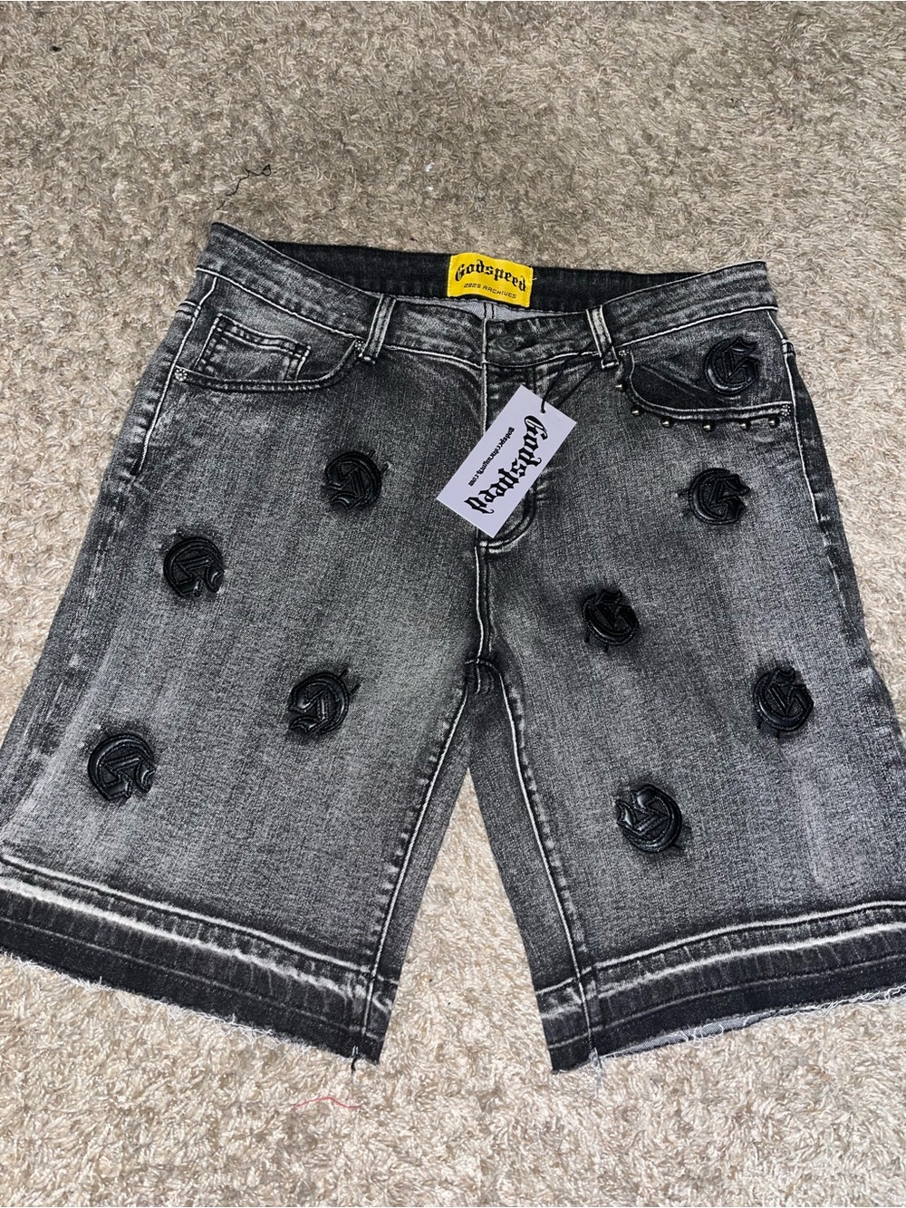Godspeed infinity shorts Black Washed Embellished Denim Shorts